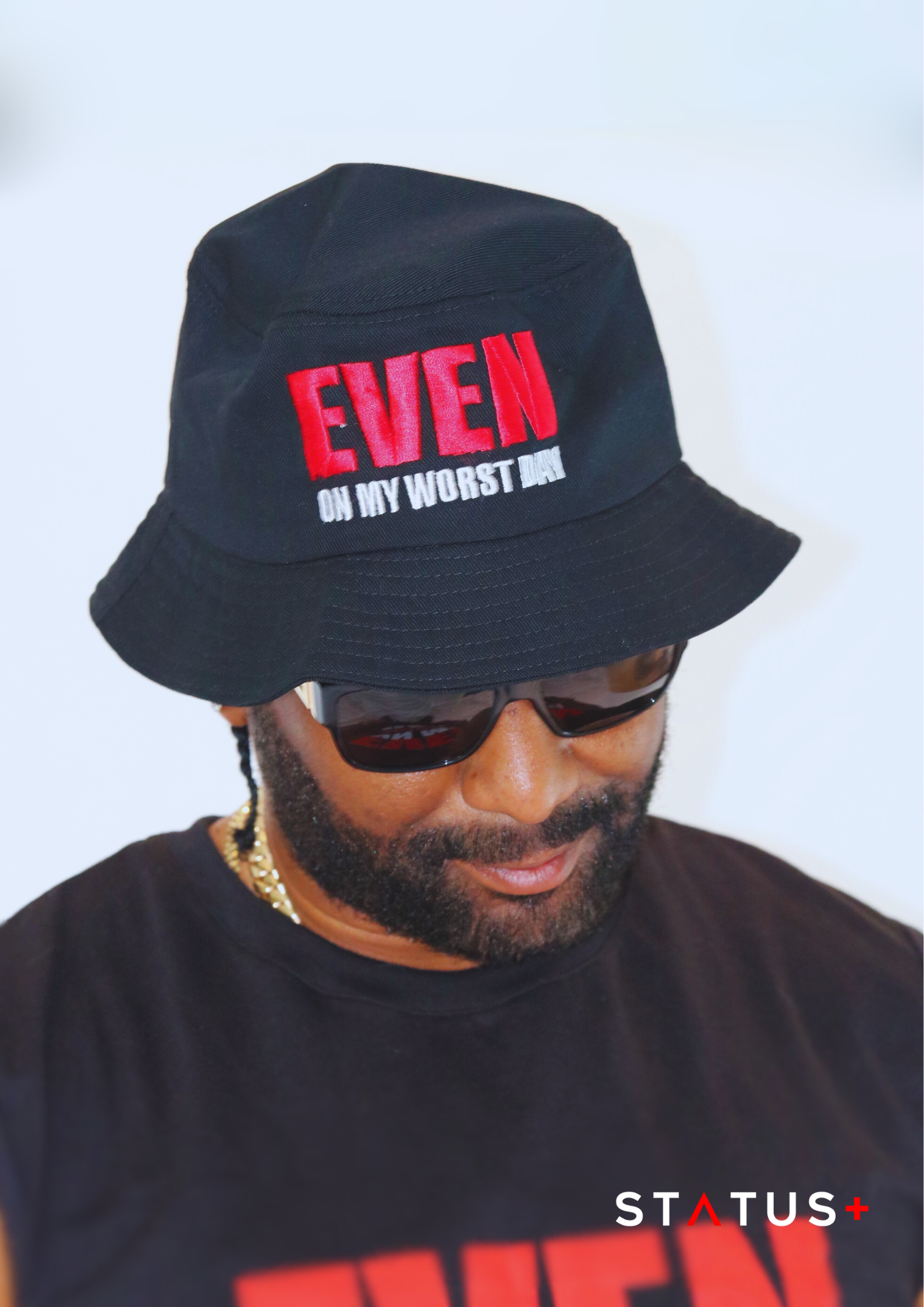 "Even on My Worst Day" Black Bucket Hat (red and white logo)