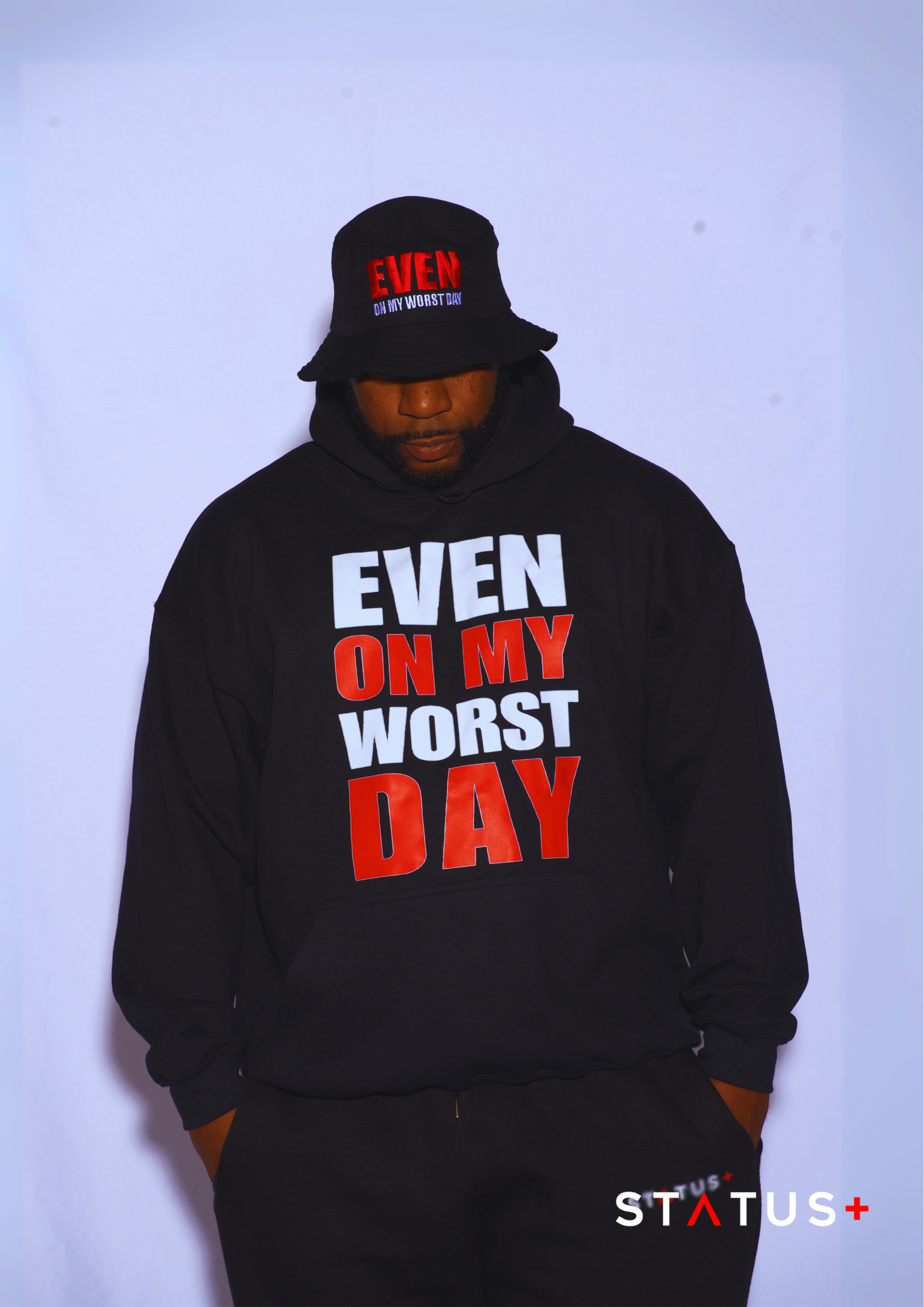 "Even on My Worst Day" Black Hoodie (white and red logo)