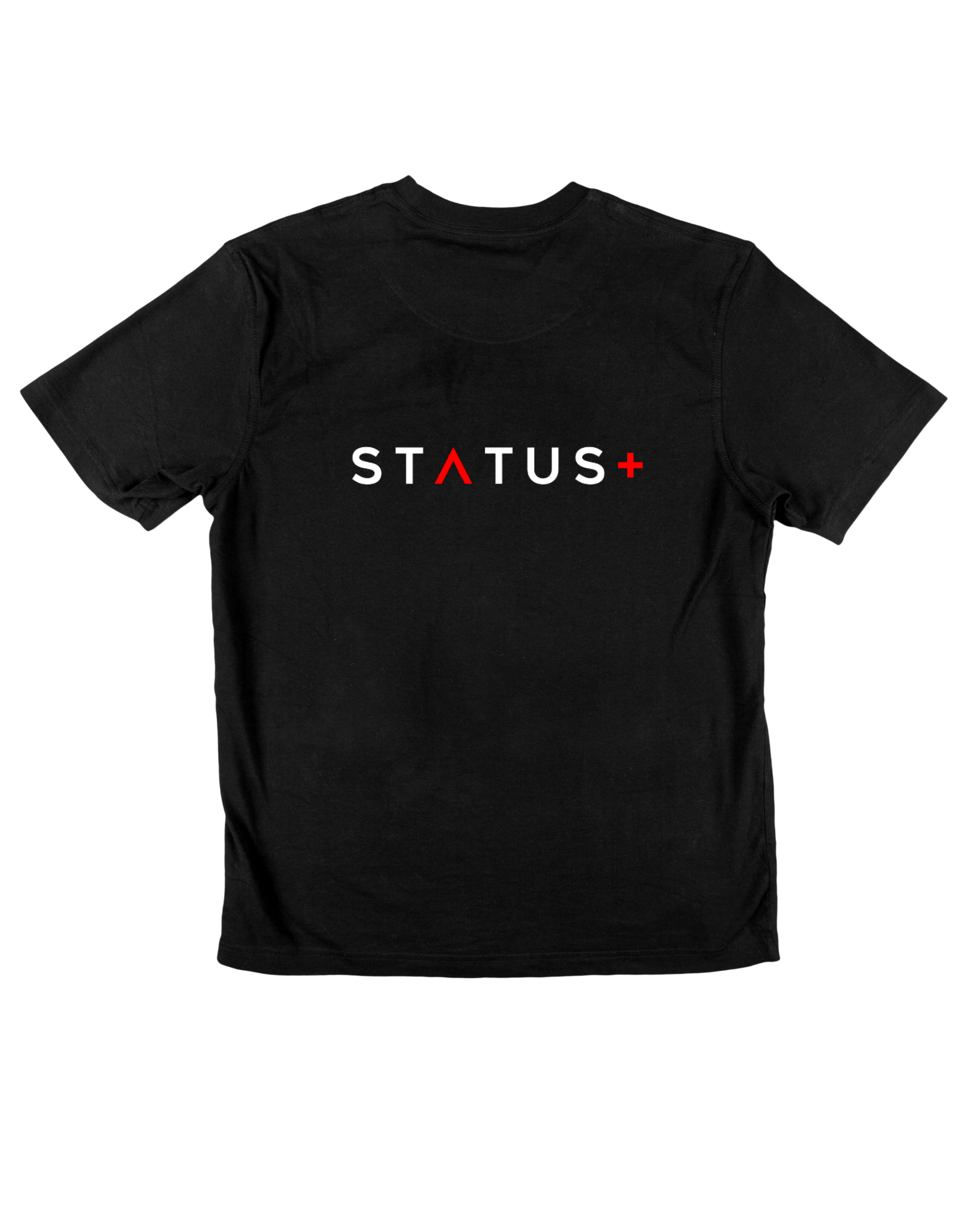 Status Plus Black T-Shirt (White and Red Logo)