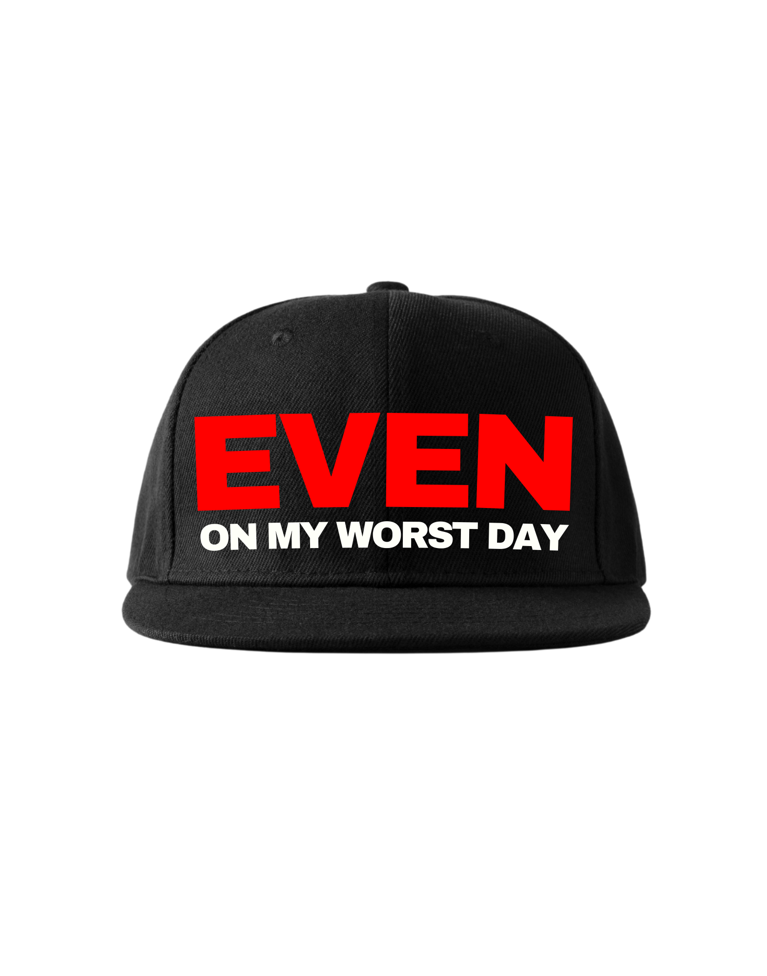 "Even on My Worst Day" Black Trucker Hat (red and white logo)